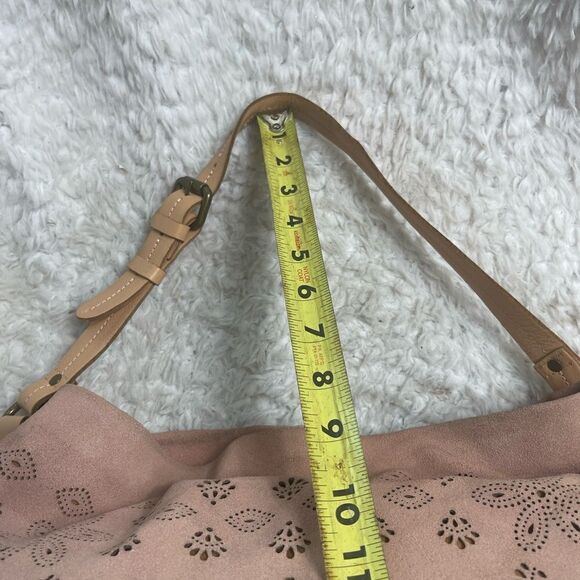 Anthropologie Miss Albright laser cut leather suede blush pink large tote bag. main image 7